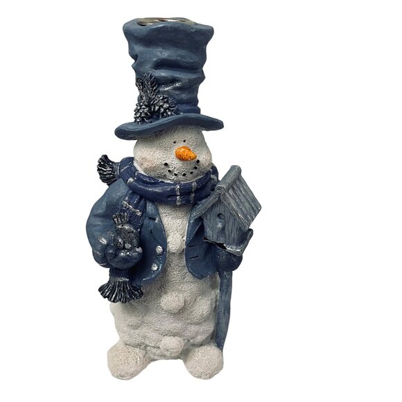 Growth Corp Snow Buddy Candle Holder White Snow Man is holding a Bird House Bird - Picture 12 of 12